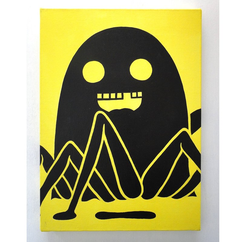 微笑蜘蛛涂鸦艺术原创绘画帆布怪物 - 海报/装饰画/版画 - 颜料 黄色