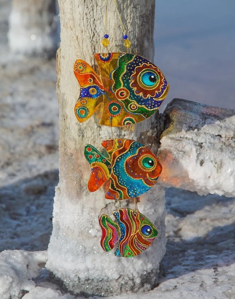 彩色玻璃鱼墙板彩绘艺术悬挂家居装饰大捕光器 - 墙贴/壁贴 - 玻璃 多色