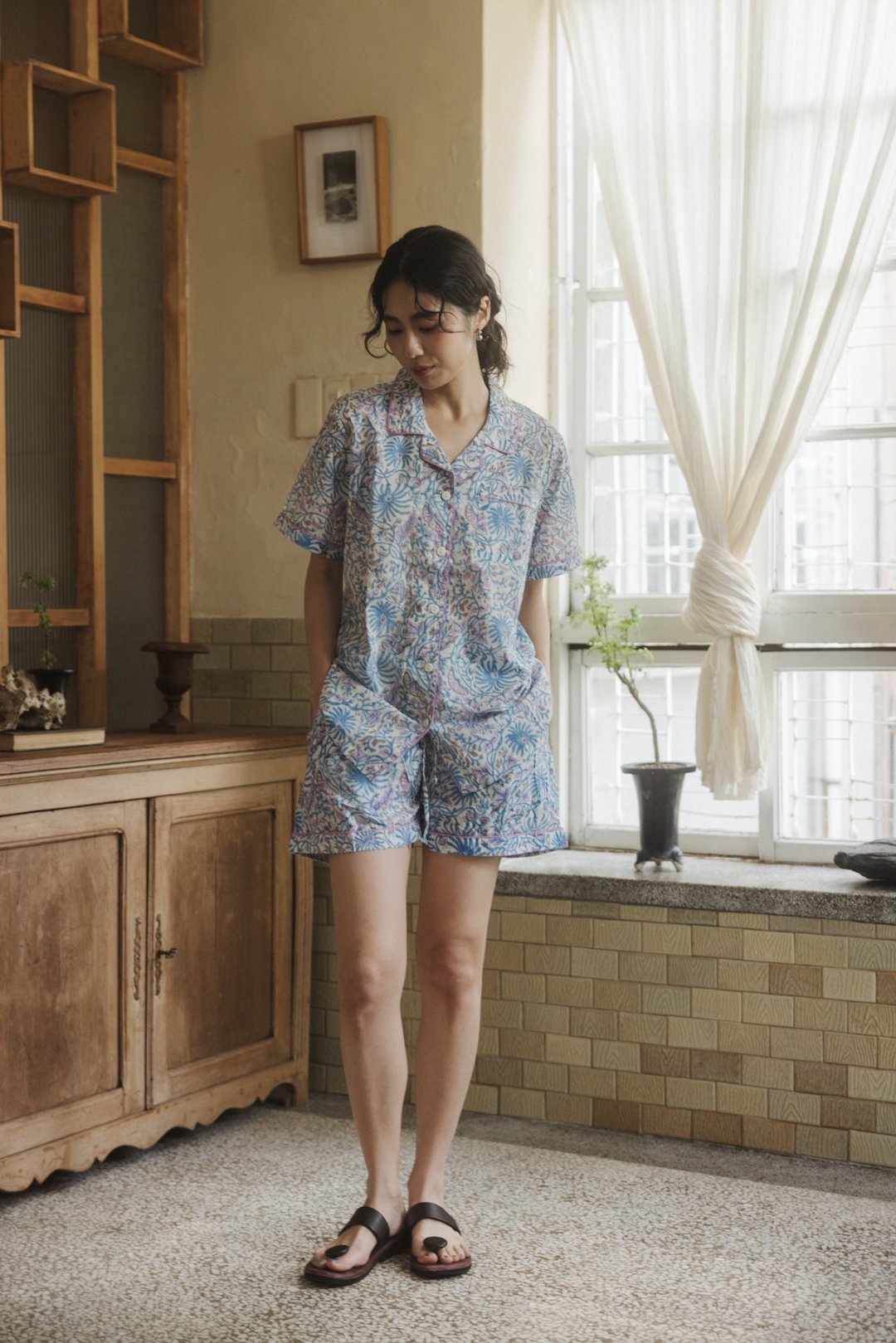 印度木刻印睡衣套装_白 - 居家服/睡衣 - 棉 白色