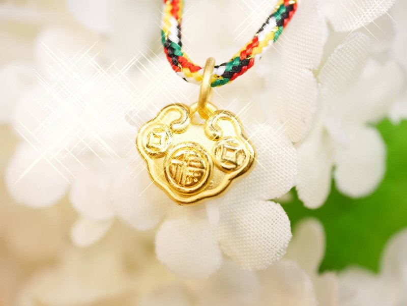 黄金坠子-一生福气财运亨通如意锁包金饰-黄金9999 - 满月礼盒 - 24k 金 金色