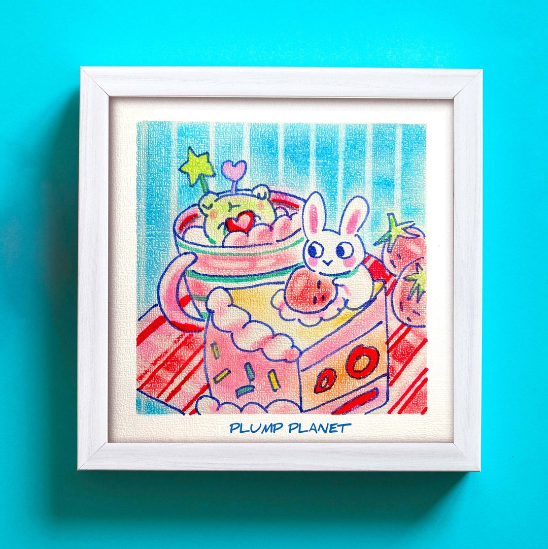 手绘粉彩画艺术 | 18cm 附框 | Delicious Cake - 海报/装饰画/版画 - 纸 粉红色