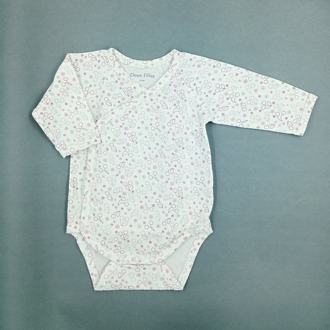 【Deux Filles有机棉】婴儿长袖侧开襟包屁衣/连身衣 樱桃 - 包屁衣/连体衣 - 棉 