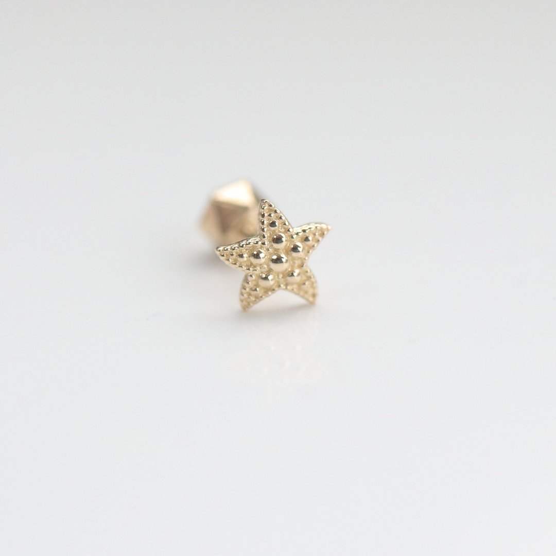 14K 金海星锁珠耳环(单个)耳骨 耳窝 不退色 - 耳环/耳夹 - 贵金属 金色