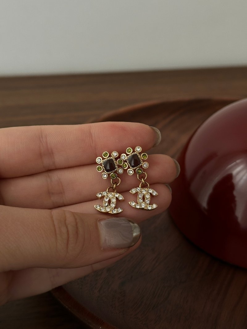 中古配饰 CHANEL 香奈儿 复古宝石垂坠耳环 - 耳环/耳夹 - 其他材质 金色