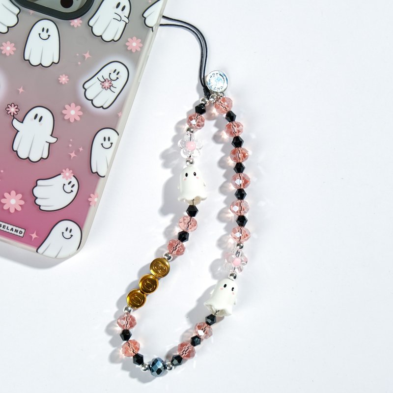 Ghost Party Pink Crystal Phone Charm - 挂绳/吊绳 - 其他材质 多色