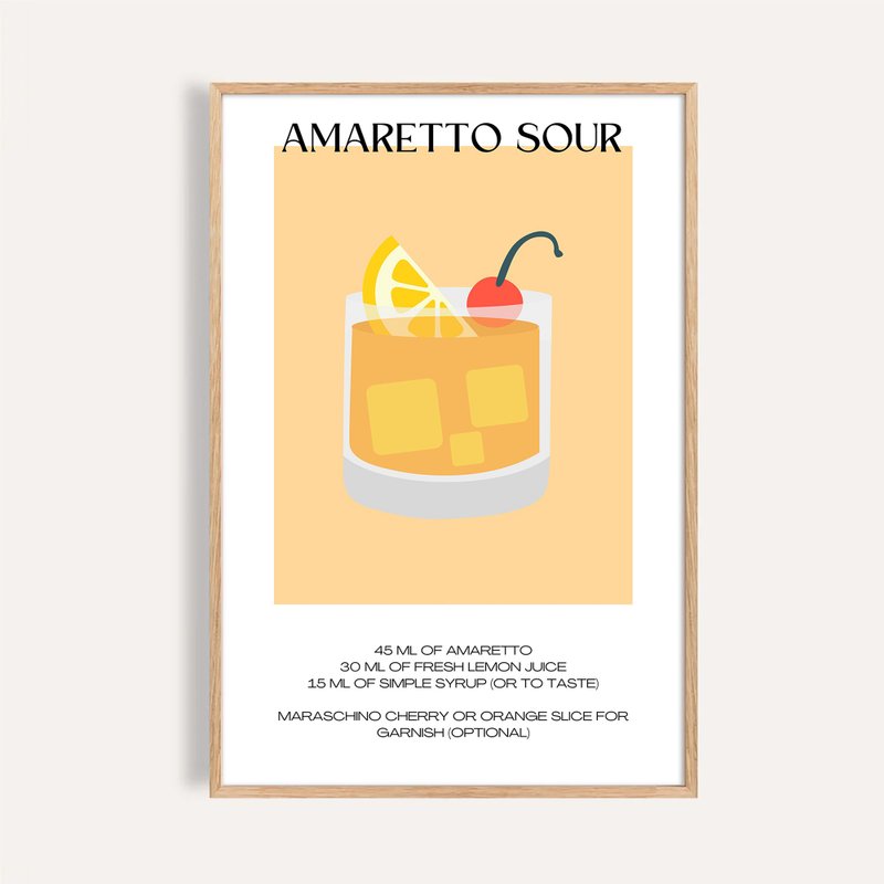 杏香酸酒 Amaretto Sour / 调酒艺术挂画 酒海报 餐酒馆装饰画 - 海报/装饰画/版画 - 纸 