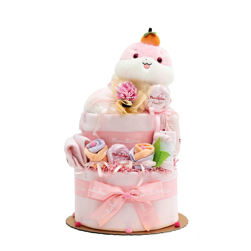 蛇年三层尿布蛋糕 粉色 新生儿礼盒 弥月礼盒 满月送礼 婴儿服 - 满月礼盒 - 其他材质 粉红色