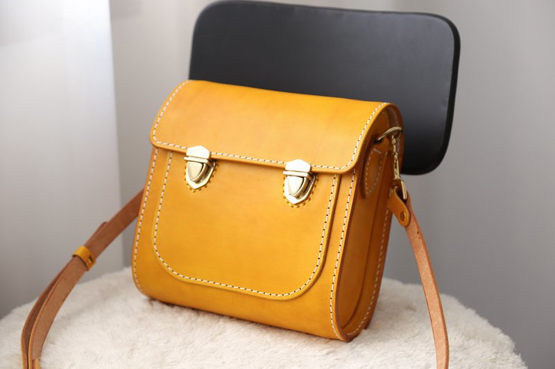 【赛道单肩包】植鞣革真皮单肩斜挎包马鞍包 - 侧背包/斜挎包 - 真皮 橘色