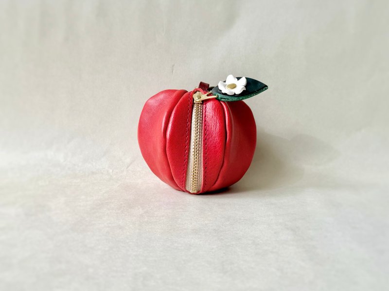 植鞣皮革迷你零钱包 pomme 朱红色 附花饰 - 吊饰 - 真皮 红色