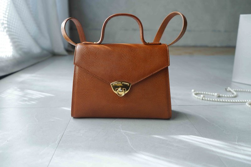 寻宝复古古董包-ungaro焦糖棕真皮经典硬壳方包手提/肩背 - 侧背包/斜挎包 - 真皮 咖啡色