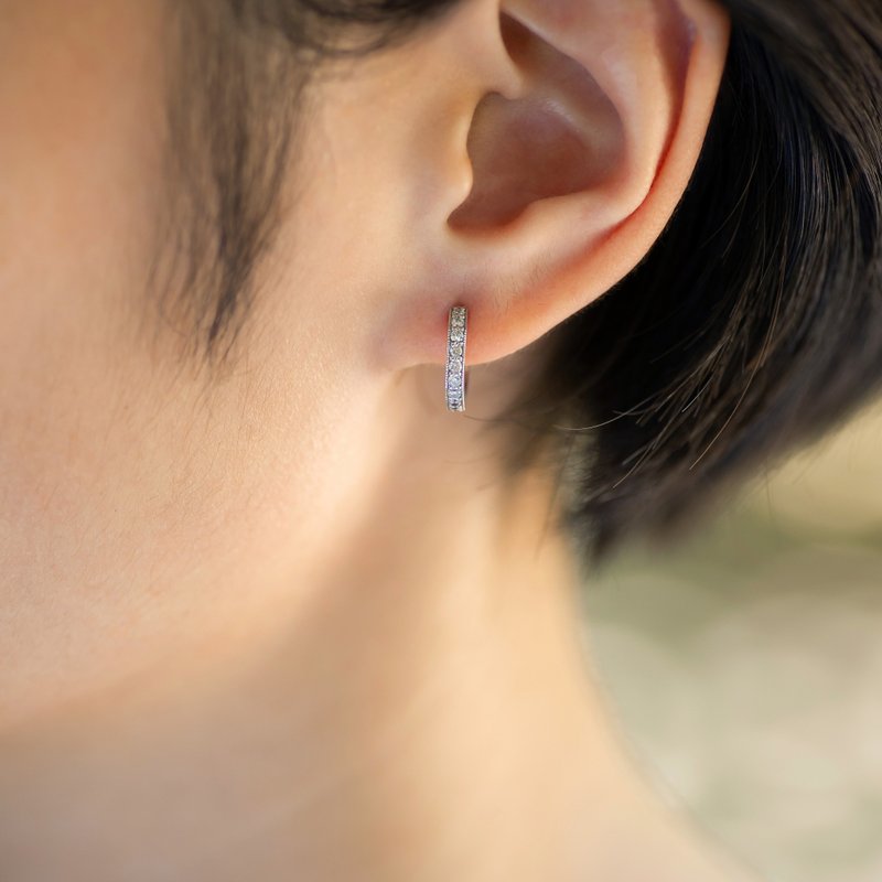 钻石18K开口耳圈 美好年代风格 - 耳环/耳夹 - 宝石 白色