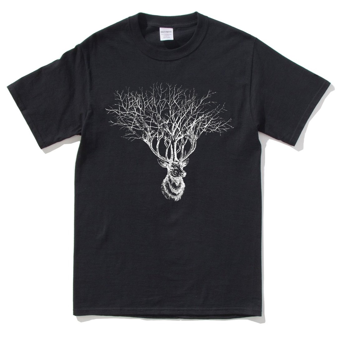 Deer Tree【现货】短袖t恤 黑色 鹿树麋鹿设计文青自创品牌动物 - 男装上衣/T 恤 - 棉 黑色