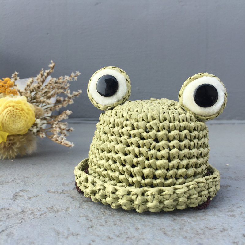 编织草帽-青蛙造型 / 宠物配件 / 狗狗 / 猫咪 - 衣/帽 - 环保材料 绿色