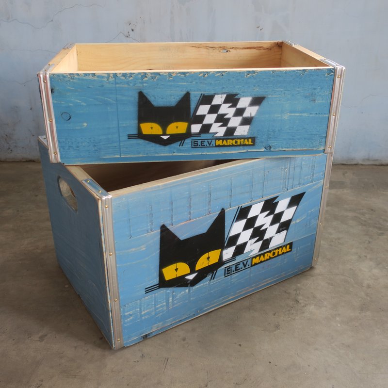 复刻1960s汽水木箱-黑猫 - 收纳用品 - 木头 蓝色