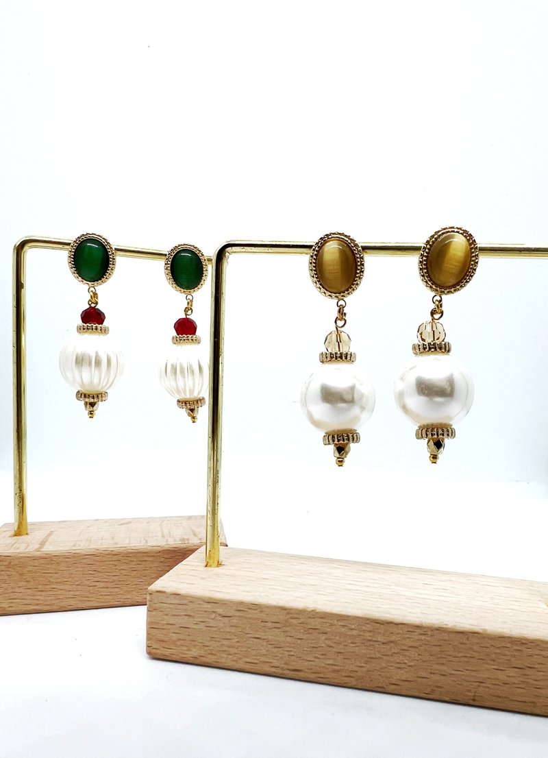 | 华丽典雅 | 宫廷珍珠猫眼耳环 - 耳环/耳夹 - 其他金属 多色