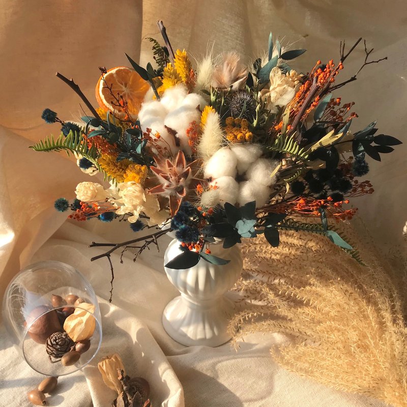 橙花森林盆花 干燥花 盆花 开幕盆花 花礼 永生花 定制化 - 干燥花/捧花 - 植物．花 橘色