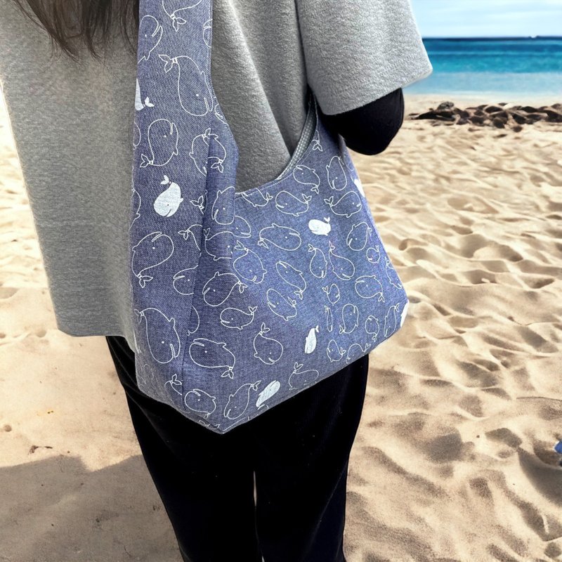 【 纯手作】夏日流浪包 Hobo bag 单掮包 - 侧背包/斜挎包 - 棉．麻 蓝色