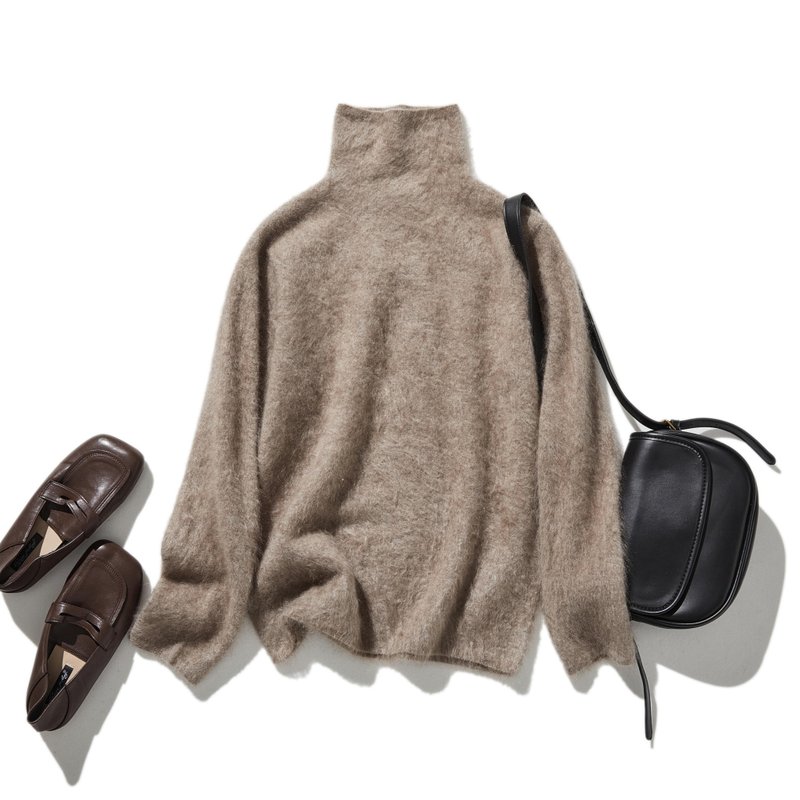 增添大人气息的精致绒毛感，100%喀什米尔羊绒毛衣 驼色 241209-3 - 女装针织衫/毛衣 - 其他材质 