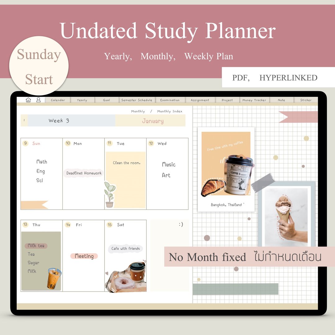 Digital Undated Study Planner for Goodnotes, Notability - 电子手帐及素材 - 其他材质 