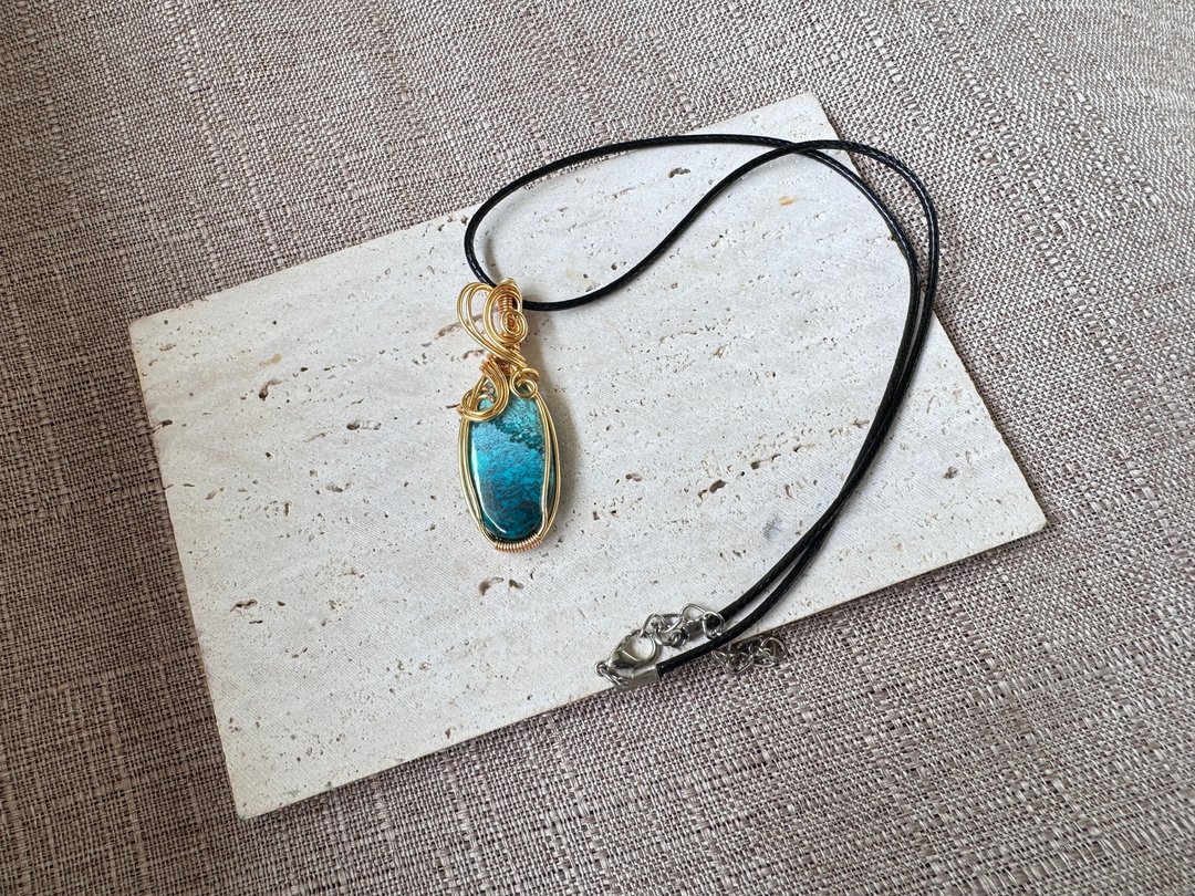 230128 wire wrapping 凤凰石 铜线 绕线 吊堕 - 项链 - 铜/黄铜 蓝色