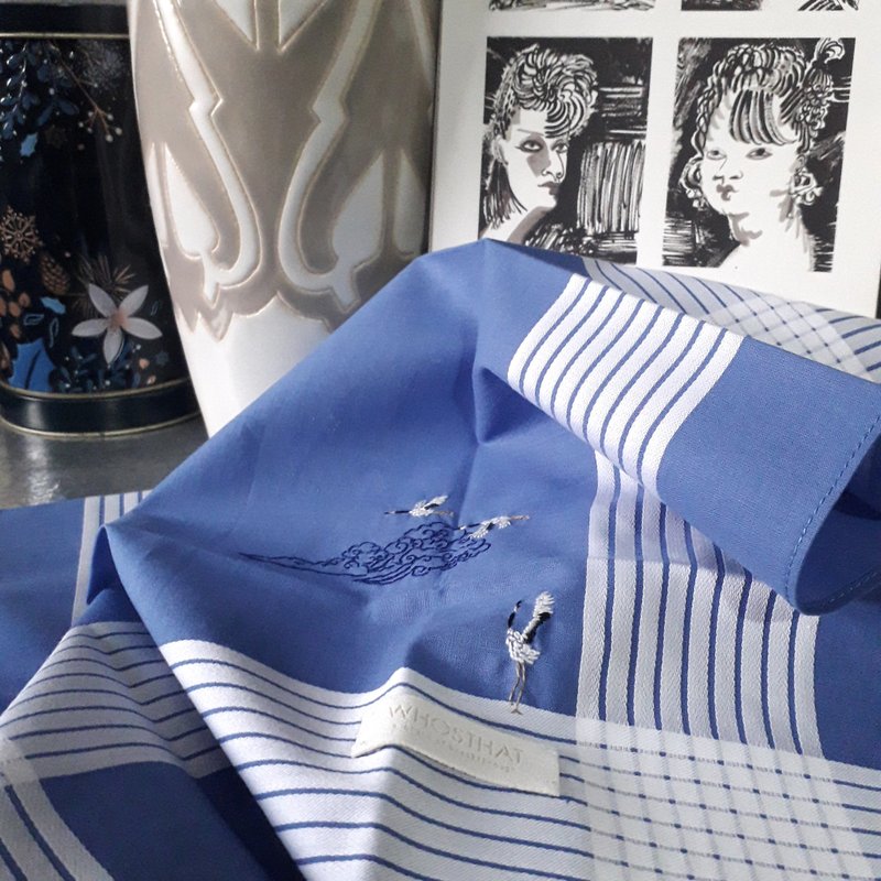 *手工刺绣糸列*中国风色织全棉手帕-远行的祝福 *客制手綉英文字 - 手帕/方巾 - 棉．麻 蓝色