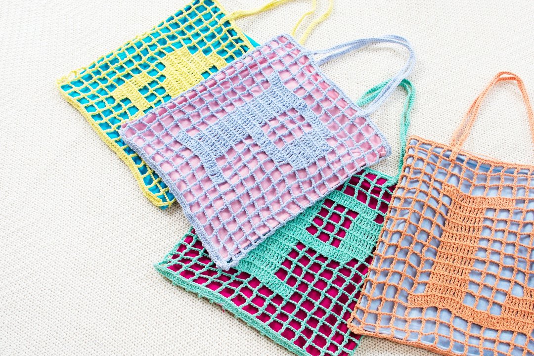 Grid Letter Linna Bag - 其他 - 棉．麻 多色