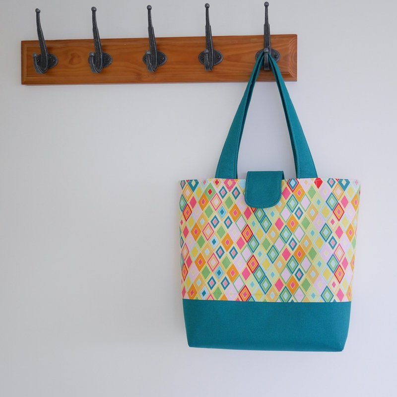 托特包-缤纷菱形 - 手提包/手提袋 - 棉．麻 绿色