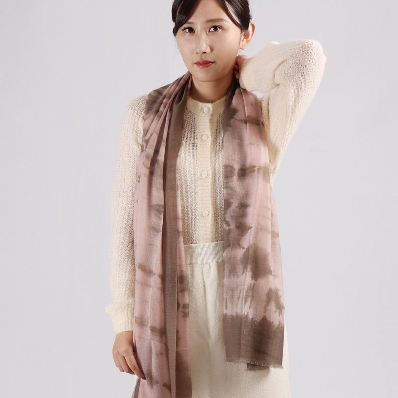 霞・天竺葵 | 扎染戒指绒 喀什米尔围巾 - 丝巾 - 羊毛 粉红色