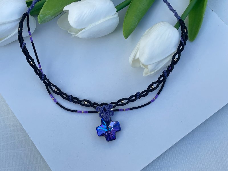 221133 Macrame Swarovski 编织 颈链 - 项链 - 半宝石 黑色