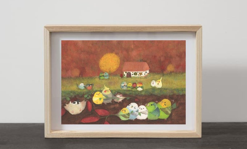 A4 挖地瓜鹦鹉 虎皮鹦鹉 麻雀 小型雀 - 海报/装饰画/版画 - 纸 橘色