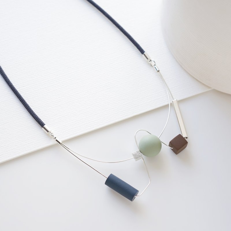 Evander 原创设计 手工软陶 简约双层颈链 - 项链 - 陶 灰色