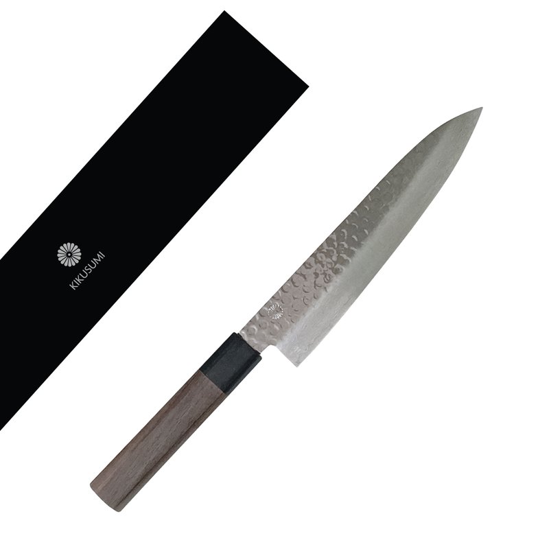 Kikusumi KATURA Gyuto大马士革厨师刀 日本AUS10钢 紫檀木24厘米 - 菜刀/刀架 - 不锈钢 银色