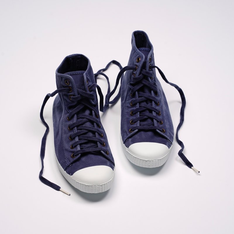 西班牙帆布鞋 CIENTA 61777 84 深蓝色 洗旧布料 大人 高筒 - 女款休闲鞋 - 棉．麻 蓝色