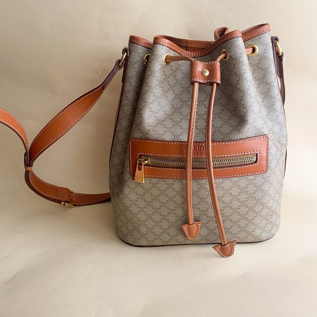 中古包Celine赛琳|水桶包|索绳包|中古包|女友礼物|侧背包Bucket - 束口袋双肩包 - 真皮 咖啡色