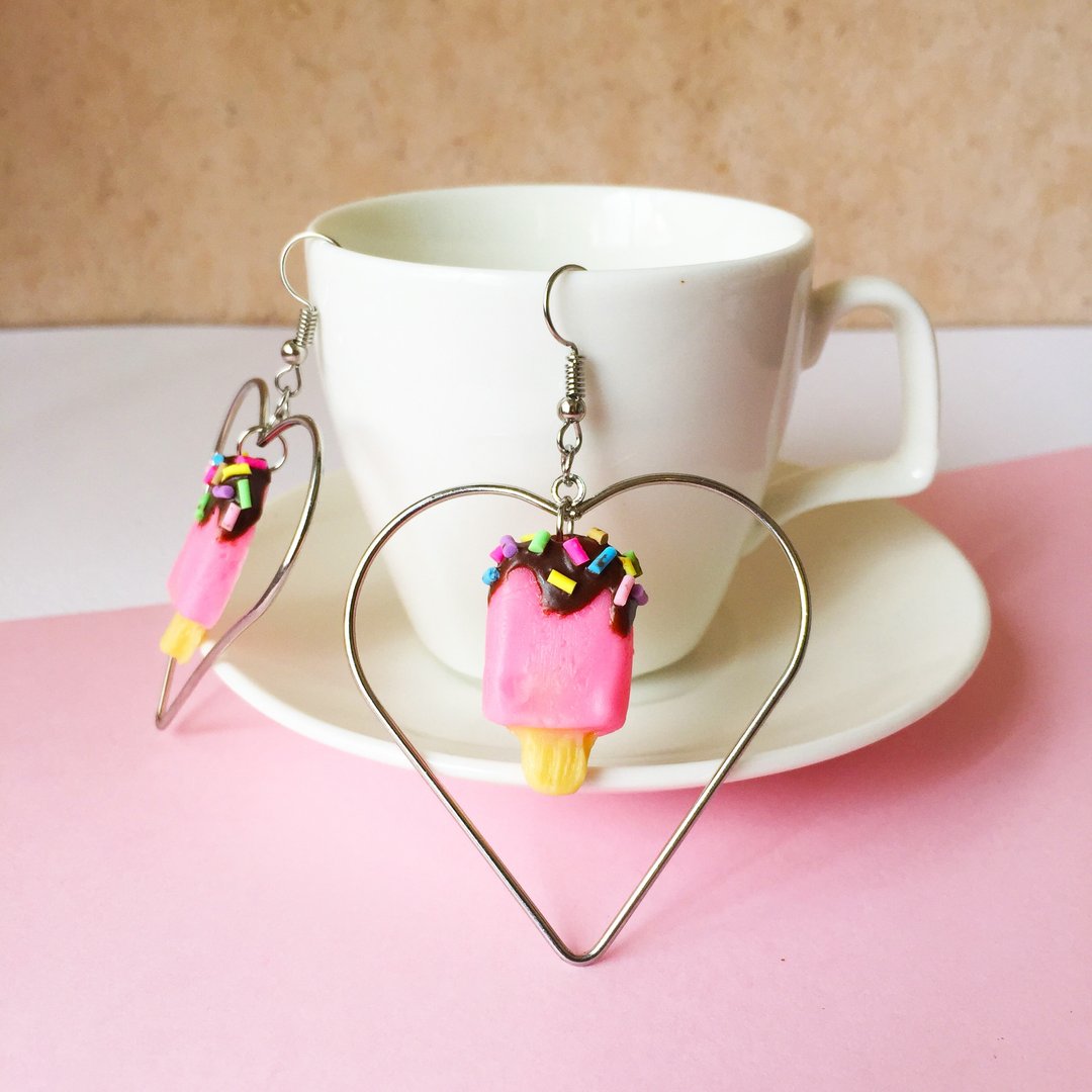 icecream m earring - 耳环/耳夹 - 其他金属 粉红色