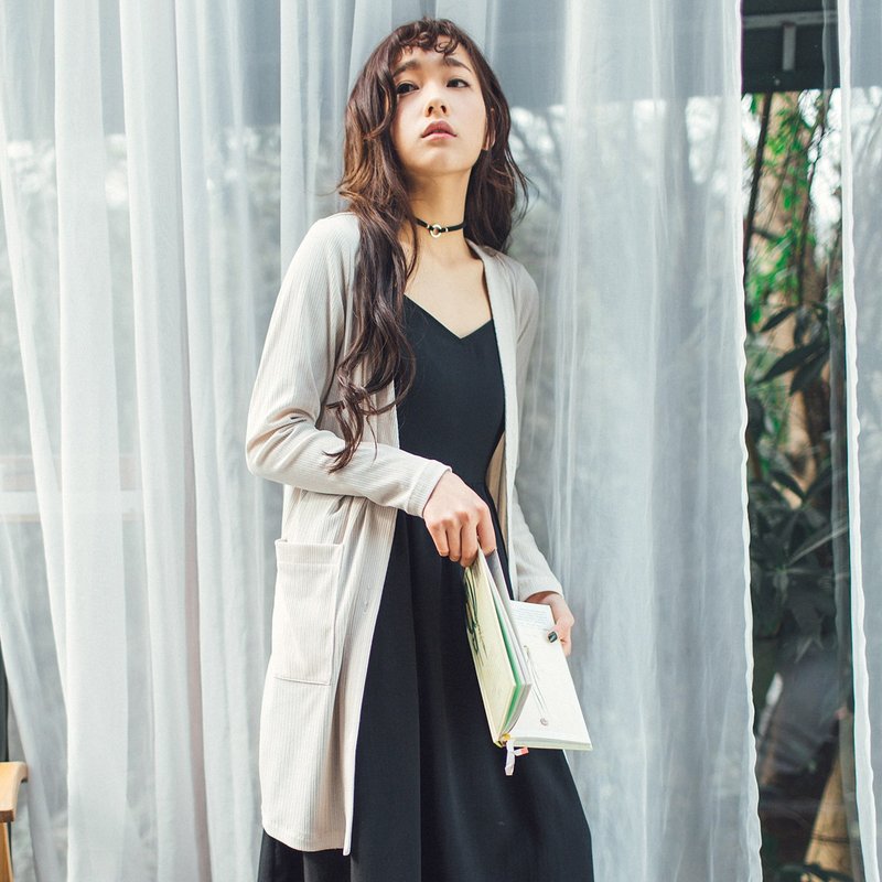 安妮陈2017春季新款女装米色针织长款外套 - 女装针织衫/毛衣 - 棉．麻 白色