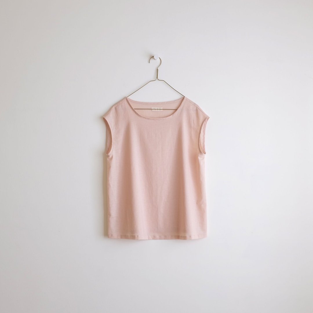 日常手作服  浅粉桃色法式袖短夏衫  棉麻 - 女装上衣 - 棉 粉红色