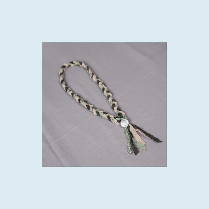 手作 编织 古布项链 绿色系 日系 中性街头古着风穿搭 - 项链 - 棉．麻 绿色