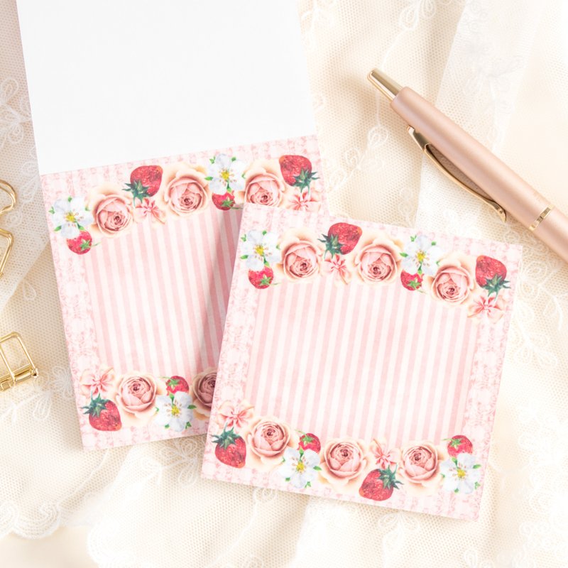 Memo pad - Rose and strawberry No.1 - 便条纸/标签贴 - 纸 粉红色