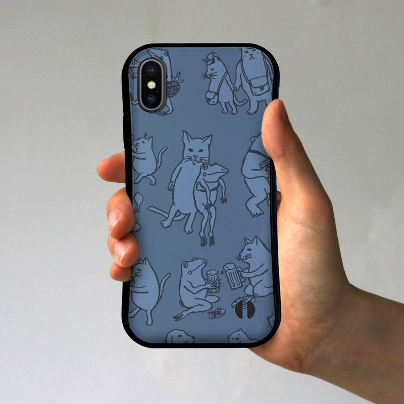Grip iPhone Case Cats and Blue Frogs Blue Gray - 手机壳/手机套 - 塑料 灰色