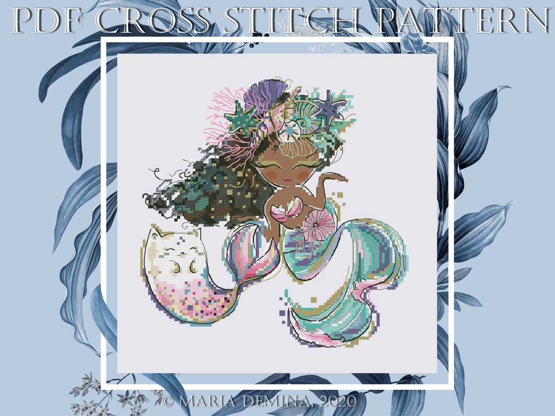 The Mermaid and Sea Kitty PDF cross stitch pattern - 手工艺教程/工具书 - 其他材质 