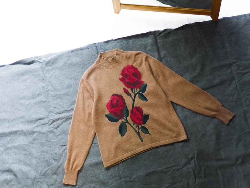 城土昏黄锥心玫瑰恋冬绽放 古董喀什米尔羊绒古着毛衣 cashmere - 女装针织衫/毛衣 - 羊毛 咖啡色
