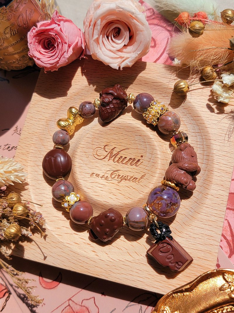 浓情可可。14k金包铜保色可可阿拉善熊浓情蜜意甜蜜设计款手链 - 手链/手环 - 水晶 咖啡色