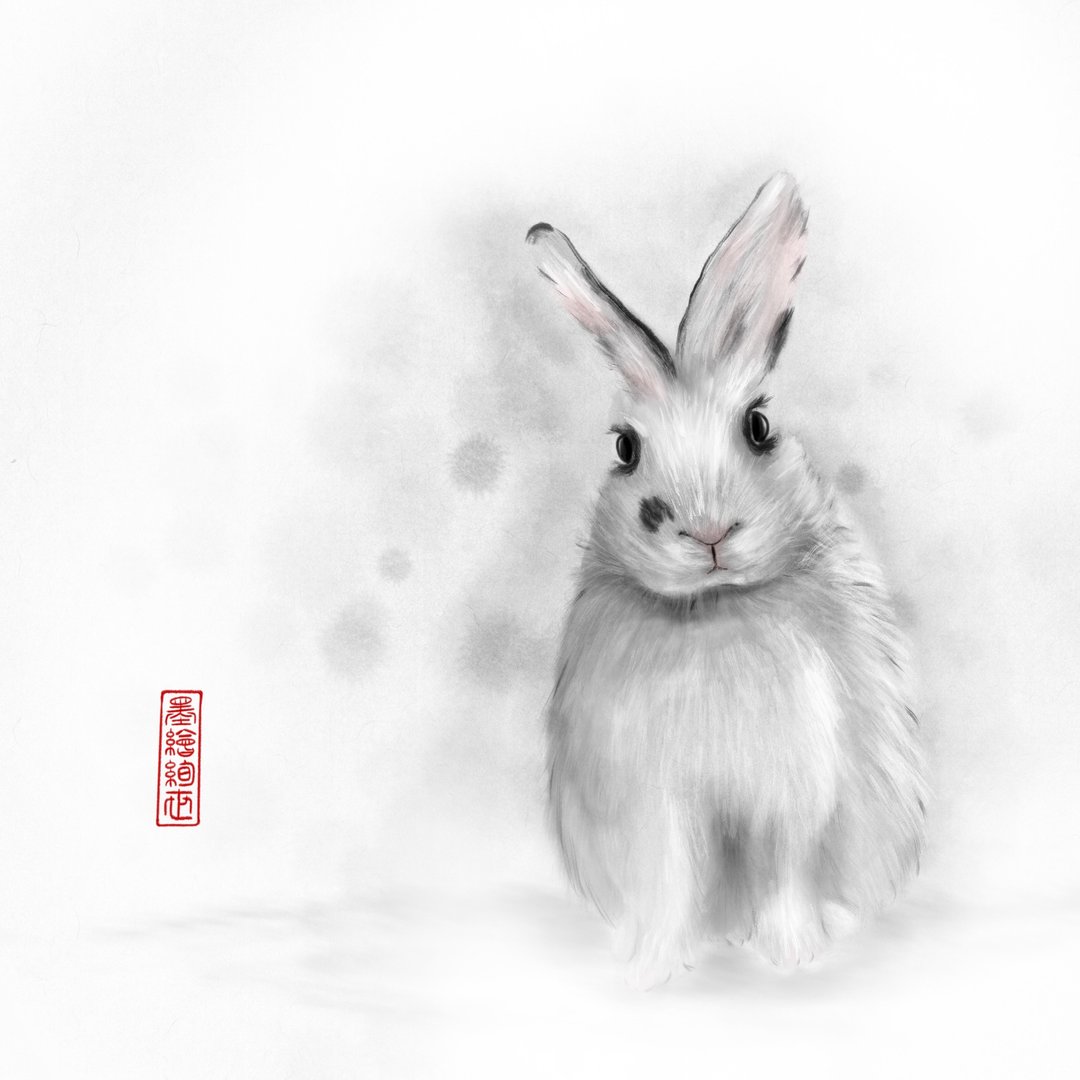 定制化宠物画像 | 水墨精致写实风 | 电子档 | 兔兔篇 - 电子手绘真人画像/绘画/插画 - 其他材质 