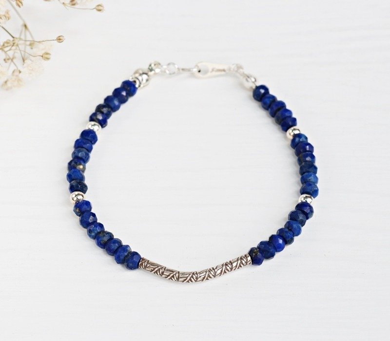 <挚爱>青金石 925纯银手链 9月诞生石 Lapis lazuli silver bracelet 轻珠宝 母亲节 情人节 生日礼物 纪念日 宴会 party 交换礼物 圣诞节 - 手链/手环 - 宝石 