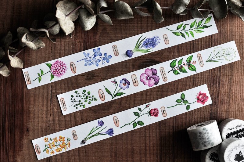 春日森林纸胶带-植物/春天/采集/标本/拼贴/手帐/3.5cm - 纸胶带 - 纸 多色