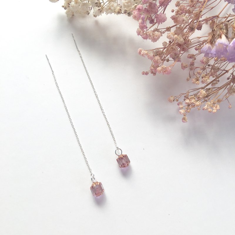 典雅紫色鎏金耳链 S925纯银耳环 抗过敏 - 耳环/耳夹 - 纯银 紫色