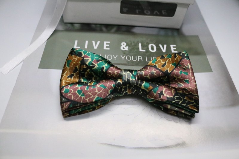 真絲小碎花雙層領結/英倫風百搭蝴蝶結 - 领带/领带夹 - 丝．绢 多色