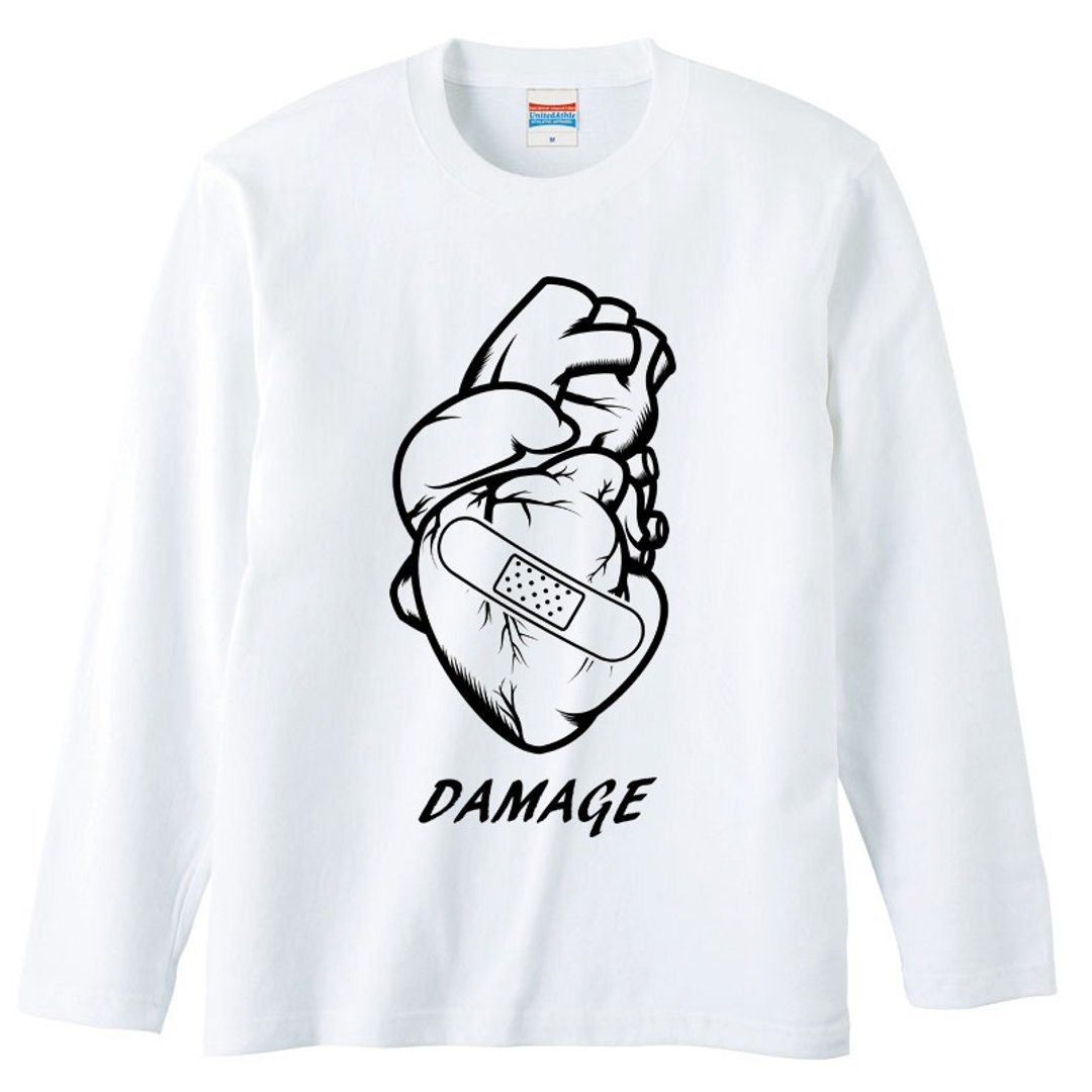 Long Sleeve T-shirt / Damage (heart) - 男装上衣/T 恤 - 棉 白色