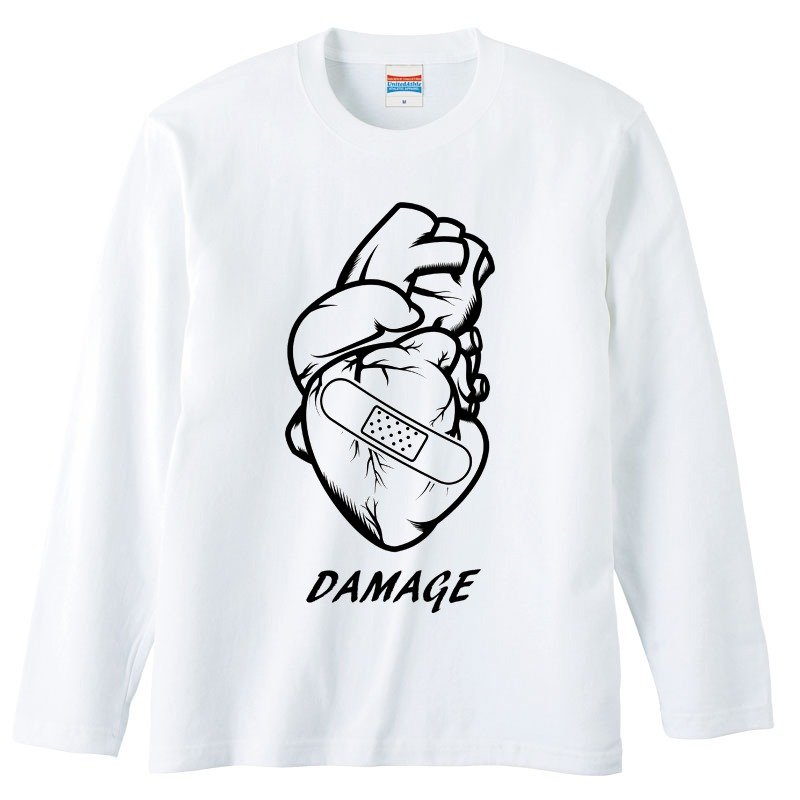 Long Sleeve T-shirt / Damage (heart) - 男装上衣/T 恤 - 棉．麻 白色